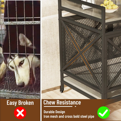 COZPAW Large Wooden Dog Crate Furniture - Stylish, Heavy Duty Indoor Kennel for Extra Large Dogs with Caster Wheels