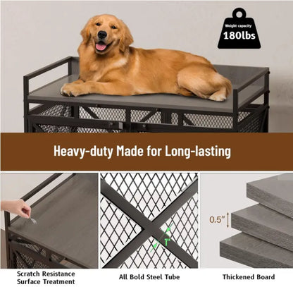 COZPAW Large Wooden Dog Crate Furniture - Stylish, Heavy Duty Indoor Kennel for Extra Large Dogs with Caster Wheels
