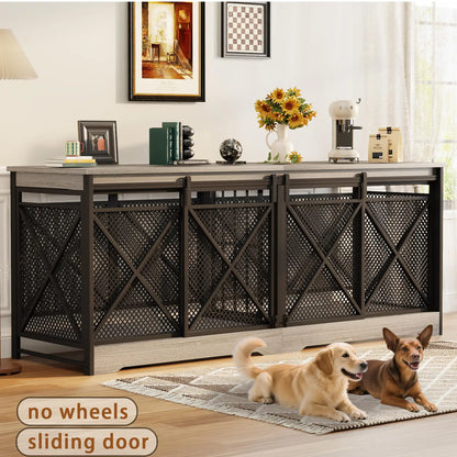 COZPAW Large Wooden Dog Crate Furniture - Stylish, Heavy Duty Indoor Kennel for Extra Large Dogs with Caster Wheels