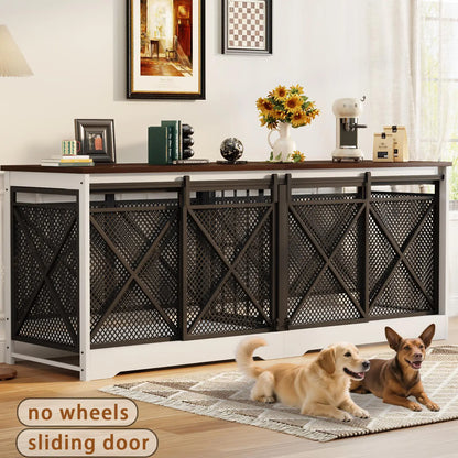 COZPAW Large Wooden Dog Crate Furniture - Stylish, Heavy Duty Indoor Kennel for Extra Large Dogs with Caster Wheels