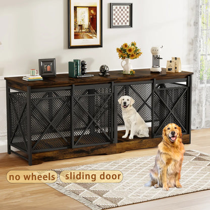 COZPAW Large Wooden Dog Crate Furniture - Stylish, Heavy Duty Indoor Kennel for Extra Large Dogs with Caster Wheels