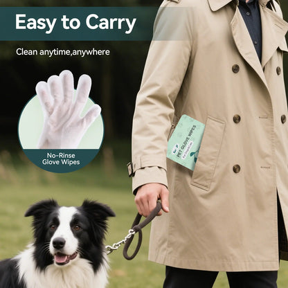 WLP Hypoallergenic Pet Glove Wipes for Dogs and Cats - No-Rinse Grooming and Bathing Wipes for Daily Care and Travel, Individually Packaged to Prevent Evaporation and Enhance Portability
