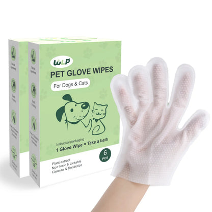 WLP Hypoallergenic Pet Glove Wipes for Dogs and Cats - No-Rinse Grooming and Bathing Wipes for Daily Care and Travel, Individually Packaged to Prevent Evaporation and Enhance Portability