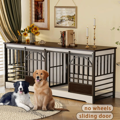 COZPAW Large Wooden Dog Crate Furniture - Stylish, Heavy Duty Indoor Kennel for Extra Large Dogs with Caster Wheels