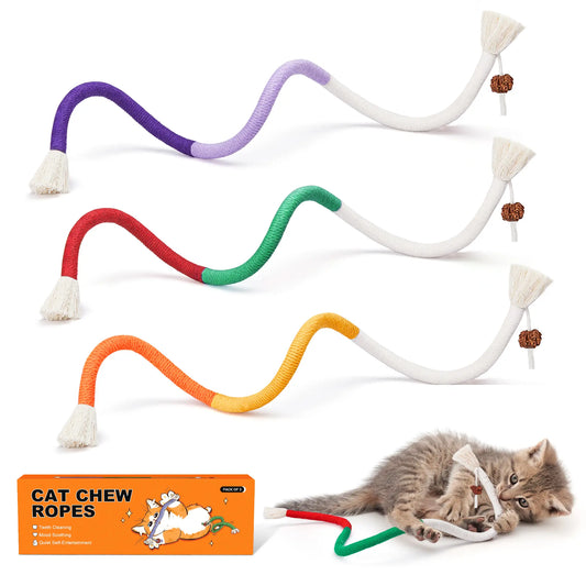 Potaroma Interactive Cat Chew Ropes - 3 Safe & Fun Dental Toys for Kittens | Perfect for Teething & Playtime