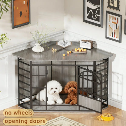 COZPAW Large Wooden Dog Crate Furniture - Stylish, Heavy Duty Indoor Kennel for Extra Large Dogs with Caster Wheels
