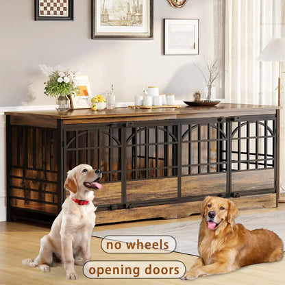 COZPAW Large Wooden Dog Crate Furniture - Stylish, Heavy Duty Indoor Kennel for Extra Large Dogs with Caster Wheels