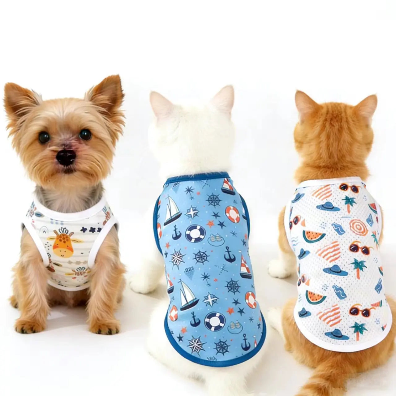 3-Piece Summer Vest Set for Pets, Lightweight and Breathable Cat & Dog T-Shirts, Ideal for Walking, Photography, and Home Use