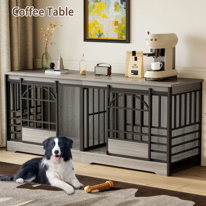 COZPAW Large Wooden Dog Crate Furniture - Stylish, Heavy Duty Indoor Kennel for Extra Large Dogs with Caster Wheels