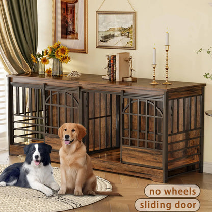 COZPAW Large Wooden Dog Crate Furniture - Stylish, Heavy Duty Indoor Kennel for Extra Large Dogs with Caster Wheels