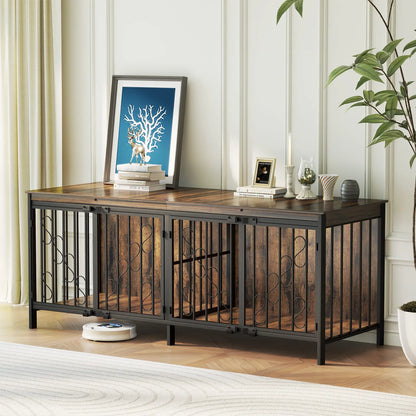 COZPAW Large Wooden Dog Crate Furniture - Stylish, Heavy Duty Indoor Kennel for Extra Large Dogs with Caster Wheels